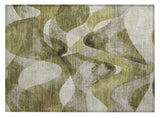 2' X 3' Olive Green Abstract Washable Non Skid Indoor Outdoor Area Rug