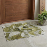 2' X 3' Olive Green Abstract Washable Non Skid Indoor Outdoor Area Rug