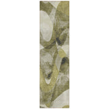 2' X 8' Olive Green Abstract Washable Non Skid Indoor Outdoor Runner Rug