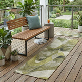 2' X 8' Olive Green Abstract Washable Non Skid Indoor Outdoor Runner Rug