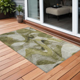 3' X 5' Olive Green Abstract Washable Non Skid Indoor Outdoor Area Rug