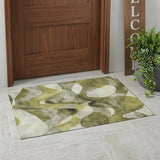 3' X 5' Olive Green Abstract Washable Non Skid Indoor Outdoor Area Rug