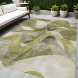 5' X 8' Olive Green Abstract Washable Non Skid Indoor Outdoor Area Rug