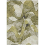 5' X 8' Olive Green Abstract Washable Non Skid Indoor Outdoor Area Rug