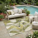 5' X 8' Olive Green Abstract Washable Non Skid Indoor Outdoor Area Rug