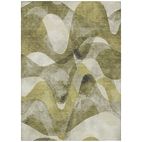 8' X 10' Olive Green Abstract Washable Non Skid Indoor Outdoor Area Rug