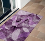3' X 5' Purple Abstract Washable Non Skid Indoor Outdoor Area Rug