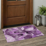 3' X 5' Purple Abstract Washable Non Skid Indoor Outdoor Area Rug