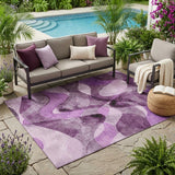 5' X 8' Purple Abstract Washable Non Skid Indoor Outdoor Area Rug