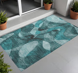 2' X 3' Teal Abstract Washable Non Skid Indoor Outdoor Area Rug