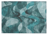 2' X 3' Teal Abstract Washable Non Skid Indoor Outdoor Area Rug