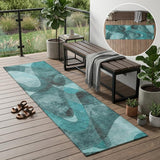 8' Runner Teal Abstract Washable Non Skid Indoor Outdoor Runner Rug
