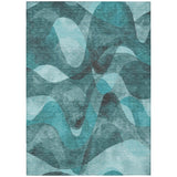 3' X 5' Teal Abstract Washable Non Skid Indoor Outdoor Area Rug