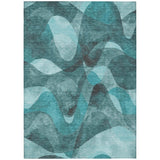 5' X 8' Teal Abstract Washable Non Skid Indoor Outdoor Area Rug