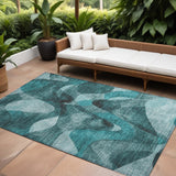8' X 10' Teal Abstract Washable Non Skid Indoor Outdoor Area Rug