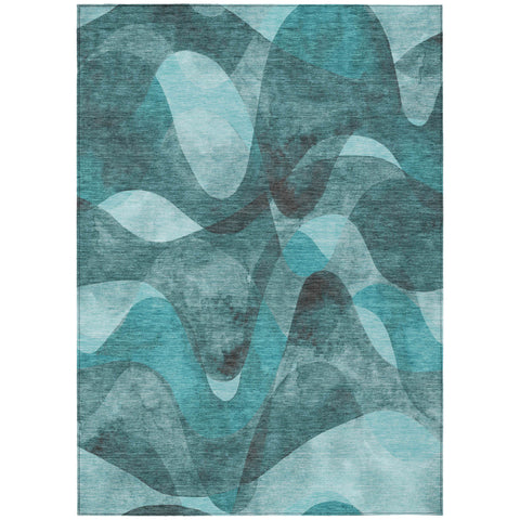 8' X 10' Teal Abstract Washable Non Skid Indoor Outdoor Area Rug