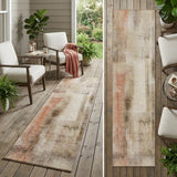 2' X 8' Beige and Brown Washable Non Skid Indoor Outdoor Runner Rug