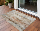 3' X 5' Beige and Brown Washable Non Skid Indoor Outdoor Area Rug