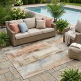 5' X 8' Beige and Brown Washable Non Skid Indoor Outdoor Area Rug