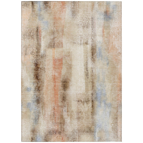 5' X 8' Beige and Brown Washable Non Skid Indoor Outdoor Area Rug