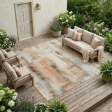 8' X 10' Beige and Brown Washable Non Skid Indoor Outdoor Area Rug