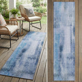 8' Runner Blue Washable Non Skid Indoor Outdoor Runner Rug
