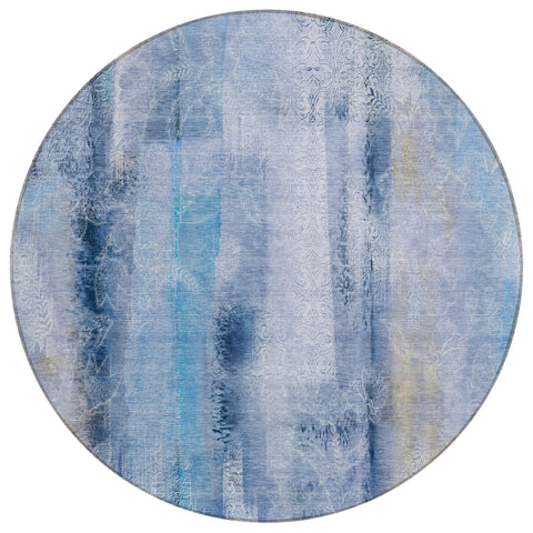 8' Round Blue Round Washable Non Skid Indoor Outdoor Area Rug