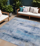 8' X 10' Blue Washable Non Skid Indoor Outdoor Area Rug