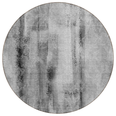 8' Round Gray Round Washable Non Skid Indoor Outdoor Area Rug