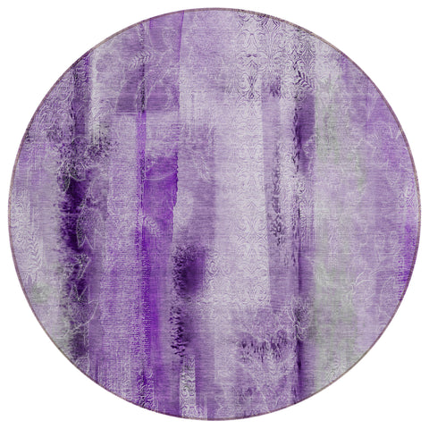 8' Round Purple Round Washable Non Skid Indoor Outdoor Area Rug