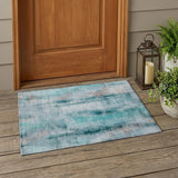 2' X 3' Teal Washable Non Skid Indoor Outdoor Area Rug