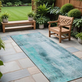 8' Runner Teal Washable Non Skid Indoor Outdoor Runner Rug