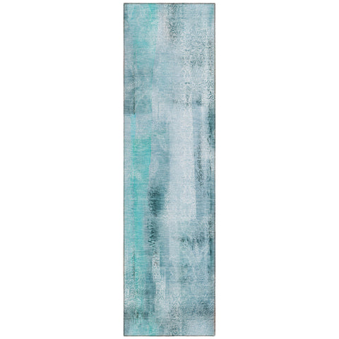 8' Runner Teal Washable Non Skid Indoor Outdoor Runner Rug