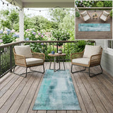 8' Runner Teal Washable Non Skid Indoor Outdoor Runner Rug