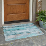 3' X 5' Teal Washable Non Skid Indoor Outdoor Area Rug