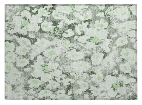2' X 3' Artichoke Green Floral Washable Non Skid Indoor Outdoor Area Rug
