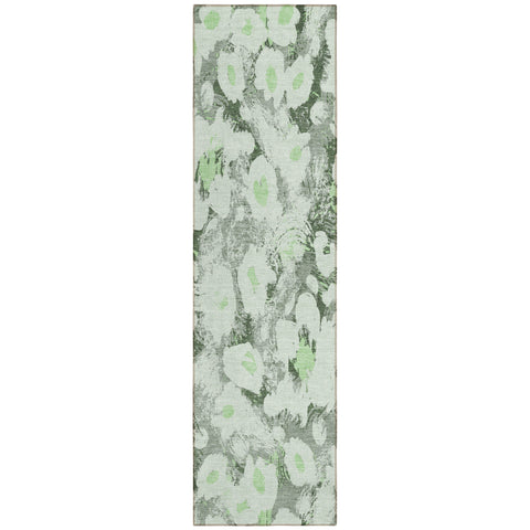 8' Runner Artichoke Green Floral Washable Non Skid Indoor Outdoor Runner Rug