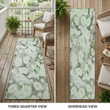 8' Runner Artichoke Green Floral Washable Non Skid Indoor Outdoor Runner Rug