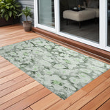 3' X 5' Artichoke Green Floral Washable Non Skid Indoor Outdoor Area Rug