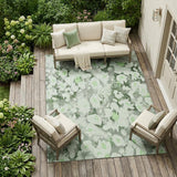 8' X 10' Artichoke Green Floral Washable Non Skid Indoor Outdoor Area Rug