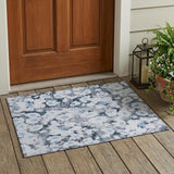 2' X 3' Denim Blue Floral Washable Non Skid Indoor Outdoor Area Rug