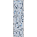 8' Runner Denim Blue Floral Washable Non Skid Indoor Outdoor Runner Rug