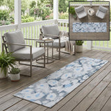 8' Runner Denim Blue Floral Washable Non Skid Indoor Outdoor Runner Rug