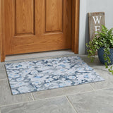 3' X 5' Denim Blue Floral Washable Non Skid Indoor Outdoor Area Rug