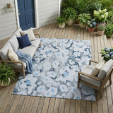8' X 10' Denim Blue Floral Washable Non Skid Indoor Outdoor Area Rug