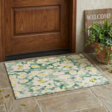 2' X 3' Green Floral Washable Non Skid Indoor Outdoor Area Rug
