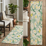 8' Runner Green Floral Washable Non Skid Indoor Outdoor Runner Rug