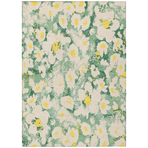 3' X 5' Green Floral Washable Non Skid Indoor Outdoor Area Rug