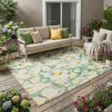 5' X 8' Green Floral Washable Non Skid Indoor Outdoor Area Rug