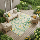 8' X 10' Green Floral Washable Non Skid Indoor Outdoor Area Rug